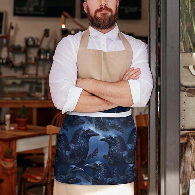 Unisex Chef Waiter Apron Waist Half Short Serving Aprons with 3 Pockets