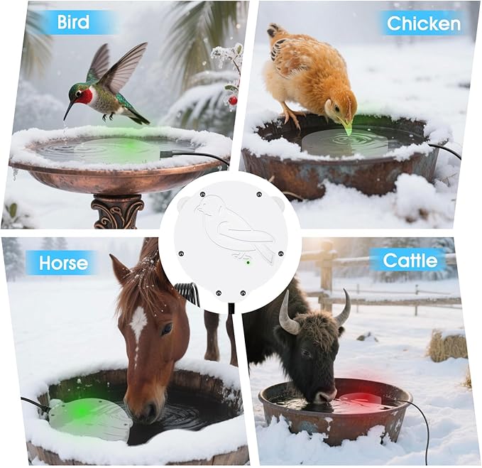 Bird Bath Heater, Upgraded 100W De-Icer Submersible Bird Bath Heaters for Outdoors in Winter, Chicken Water Heater for Winter, Thermostatic Control w/LED Indicator, 5.9 Ft Cord (White-1Pack)