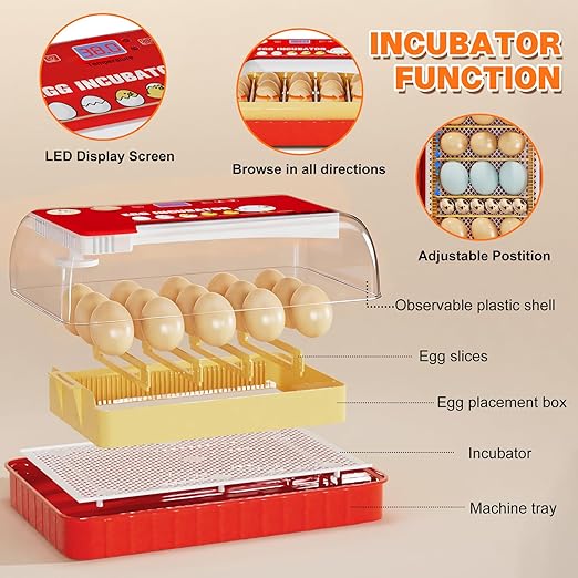 Incubators for Hatching Eggs 15-35 Eggs Incubator with Automatic Egg Turning and ℉Temperature Display LED Candler Poultry Incubator for Hatching Chicken Duck and Quail Incubator