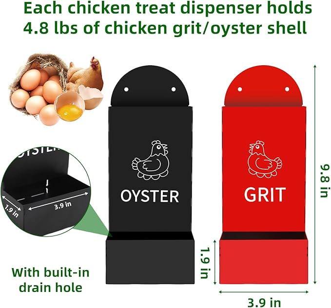 2-Pack Metal Chicken Grit and Oyster Shell Feeder with Drainage Holes -Perfect Backyard Coop Accessory