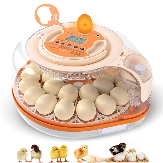 Voice-Controlled Incubator for Hatching Eggs, 2 Egg Trays for 26 Chicken or 59 Quail Eggs, Egg Incubator with Automatic Egg Turning and Humidity Control, Temp Control, Egg Candler, Chicken Incubator