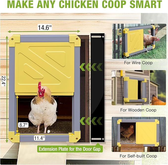 GUTINNEEN Automatic Chicken Coop Door Solar Powered Auto Chicken Door Opener for Chicken House Duck Run (Grey)
