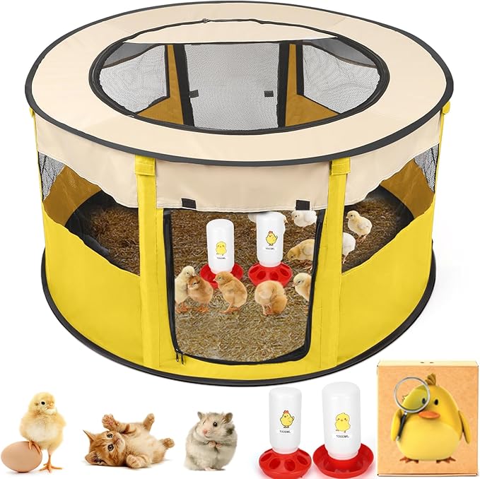 Chicken Brooder Box for Chick Starter Kit - 2026 Upgrade XL (Extra Large) Double Door Chick Brooder Pen//Holds Up to 20 Baby Chicks, Ducklings, Quail(Yellow)