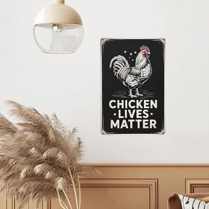 Minimalist text wall art featuring Chicken Lives Matter Chicken Farm Farmer Pet Gift Metal Tin Sign Poultry Coop Decor Perfect For Hanging In Barn Shed 8x12 inch metal sign for home bar wall decor