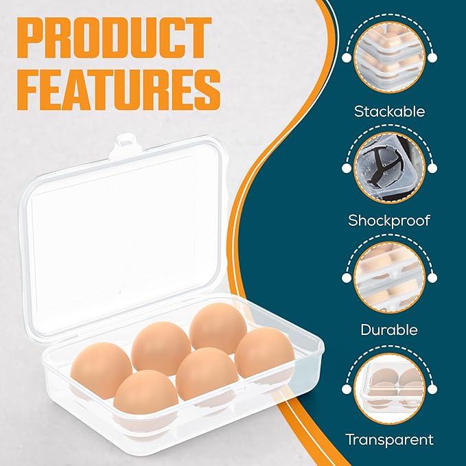 ZPU Egg Holder Camping, 2Pcs 6 Grid Egg Container, Plastic Egg Carrier for Camping Picnic Travel Outdoor Refrigerator Kitchen, Protective Egg Storage Case, Blue