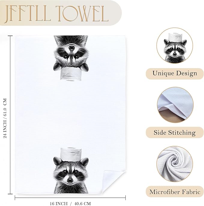 Racoon Bathroom Decor Hand Towels, Raccoon Gifts Funny Bathroom Hand Towels, Funny Decorative Hand Towel, 16x24 Inch Set of 2