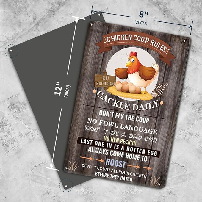 YOYI ART 2pcs Metal Chicken Signs for Coop Funny Outdoor - Vintage Tin Sign for Chicken Coop, Outdoor, kitchen, Farmhouse Wall Decor Art Accessories, Chicken Gifts for Women, 8 x 12 inch