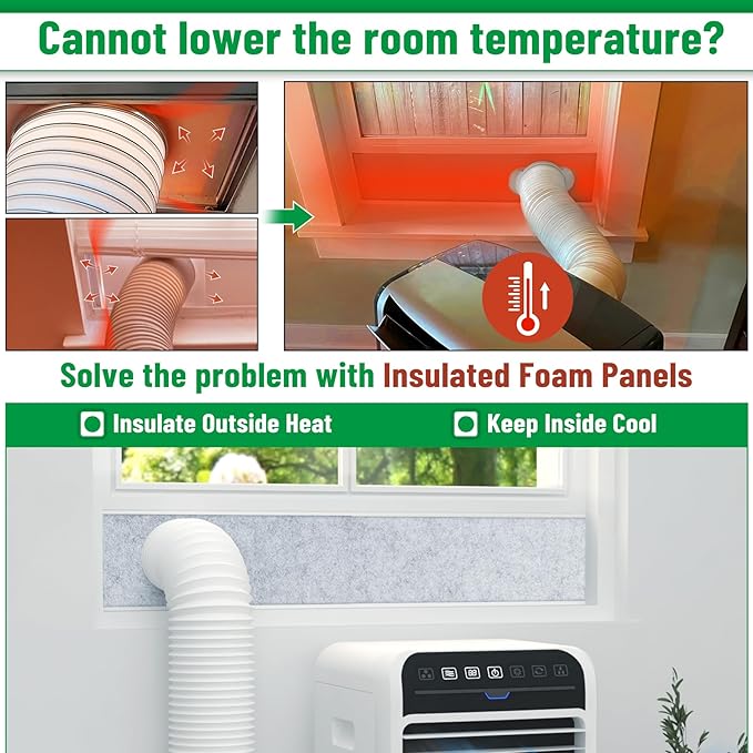 Forestchill Portable Air Conditioner Window Vent Kit with Insulation Foam Panels, Adjustable AC Vent Seal Kit with Mesh Guard for 5" Diameter Exhaust Hose, Insulates Heat & Reduces Noise from Outside