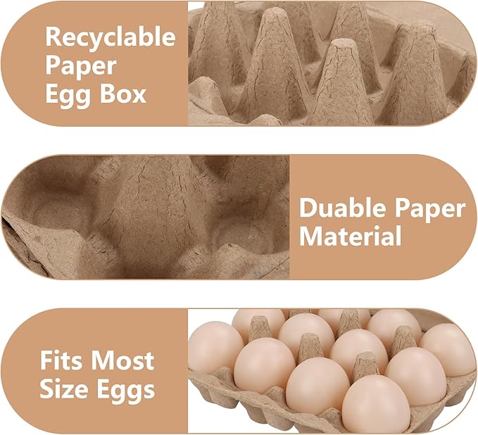 30 Pack Vintage Egg Cartons - Natural Pulp, Holds Twelve 12 Count Chicken Eggs, Sturdy Design Made from Recycled Cardboard