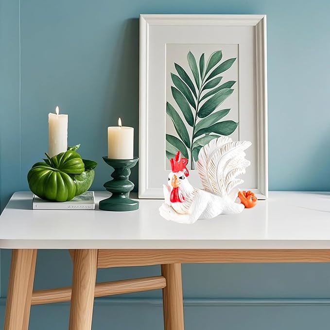 Rooster Statue,Rustic Country Kitchen Decor, Stylish Collectable Painted Chicken Statue,Farm Animal Table Ornament as Housewarming Resin Gifts,Meditation Spoof Rooster