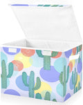 Colorful Cacti Circles Storage Bins with Lids Foldable Storage Basket with Handles Collapsible Large Fabric Organizer Containers for Clothes Shelves Closet Office Home