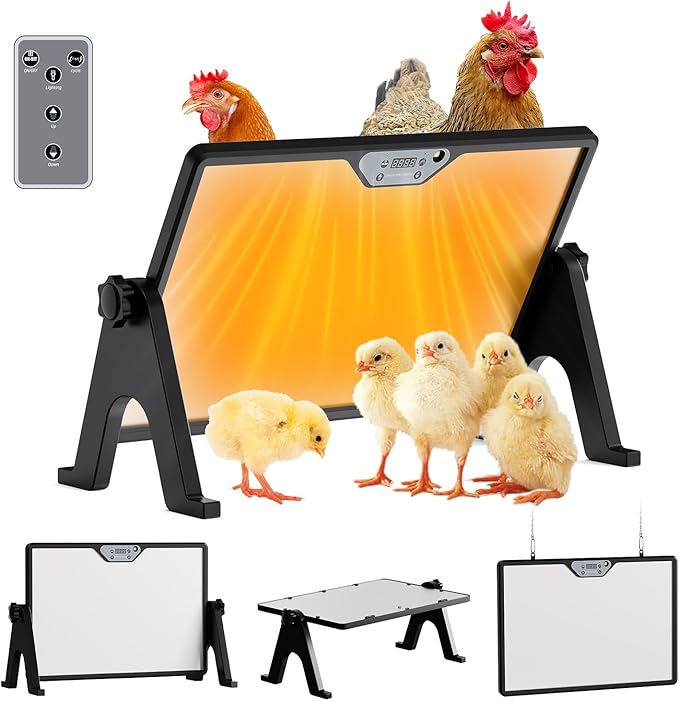 Brooder Plate for Chicks with Temp Control and Display,Dual-Sided Chicken Coop Heater with Remote,Timer Function & Cycle Work,Adjustable Angle,Safe Heater Plate for Ducks Quail Poultry Warm,13"x17"