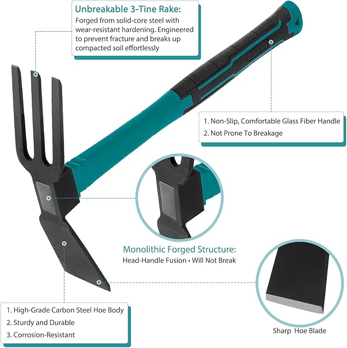2pcs Pick Axes for Digging and No Installation Required Garden Hoe and Cultivator Hand Rake Garden Tool Durable and Comfortable Handle Mattock Weeding Hoe（Blue）