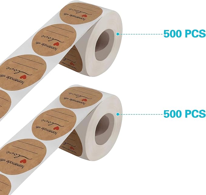 1000 Pcs Jam and Jelly Jar Canning Labels for Mason Jars and More(2" Round 500/roll. 2 Roll) with Lines for Writing- Jar Labels Jam, Jelly, and More