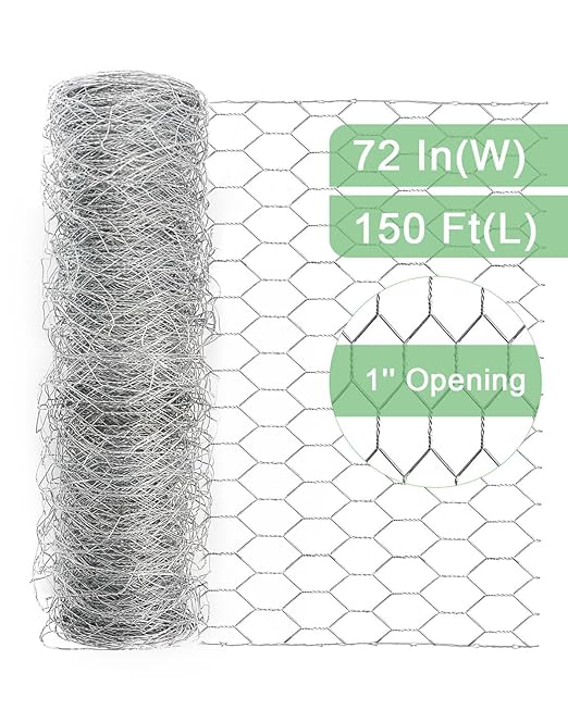 Garden Poultry Chicken Wire Netting - 72 '' × 150 ' Garden Fence Animal Barrier, Chicken Wire for Crafts, 1 inch Mesh Poultry Netting Fence, Pet/Rabbit/Chicken Wire Fencing