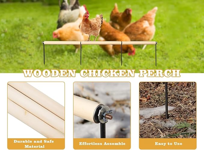 Extra Long Chicken Perch Toys, Wooden Chick Perch Stand with Metal Ground Plug, Outdoor Birds Training Platform, Chicken Coop Accessories, Suitable for Poultry Rooster Chicks Large Bird Chicks Parrot