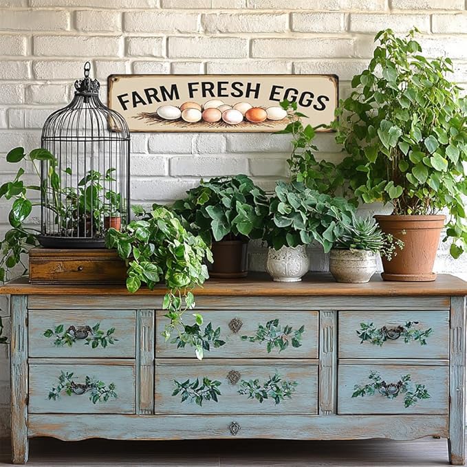 Rustic Chicken Coop Decorative Sign - ''Farm Fresh Eggs' Metal Sign, 16x4 Inch - Farmhouse Art Plaque Sign For Home, Hen House, Yard, Bar or Cafe, Store Hanging Decor, Room Decor