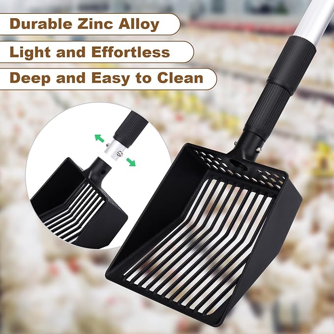 Mity rain Chicken Coop Accessories, 3 in 1 Adjustable Chicken Scooper for Cleaning, Sifting Shovel for Chicken Coop Separating Poo and Debris from Sand, Chicken Litter Scoop Supplies