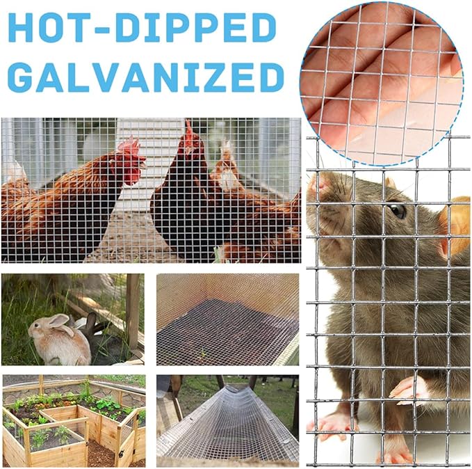 Hardware Cloth Metal Wire Mesh Roll 4in X 20ft Chicken Wire Fence Hot Dipped Galvanized Welded Wire Fencing Fine Mesh for Handicraft Making Animal Barrier and Garden