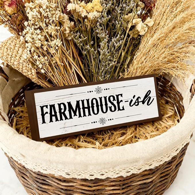 Farmhouse-ish Sign, Cottage Decors, Decorative Wooden Wall Plaque for Indoor Outdoor Decor, Farmhouse Home Decor for Entryway, Funny Farm Gift 9.5x3.1x1 inches