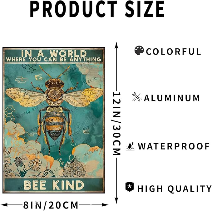 Metal Signs In A World Where You Can Be Anything Bee Kind Vintage Sign Retro Aluminum Sign for Home Office Kitchen Bar Cafe Garden Wall Decor 12x8 Inch