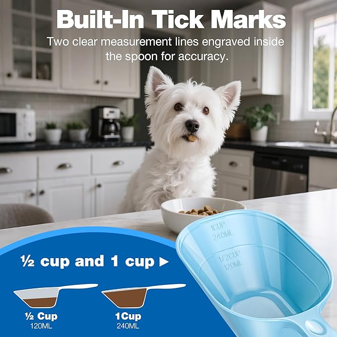 Pet Food Scoop 2 Pack, Dog Cup Capacity Cat Food Scooper With Measuring Lines For Dog, Puppy and Cat Coffee Bean, Flour Scoop Light Bule