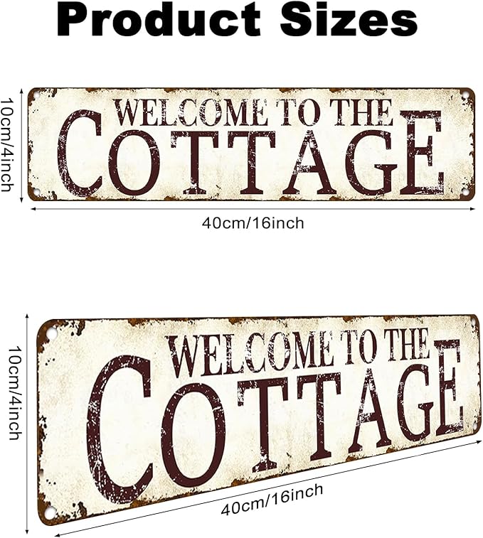 Rustic Metal Sign Welcome to The Cottage - 16"x4" Farmhouse Kitchen Decor - Country Cottage Wall Art for Cabin, Porch, Garden - Vintage Style Housewarming Gift