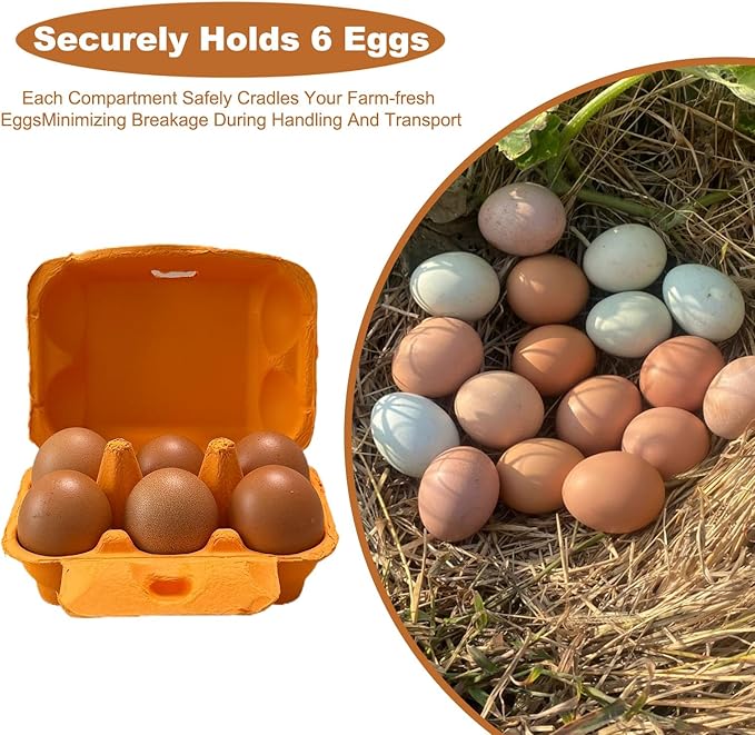 Reusable Egg Cartons, Paper Pulp Material, 50 Pack, Pink Yellow Orange Red Colors, Farm Fresh Eggs Storage Container (Orange)