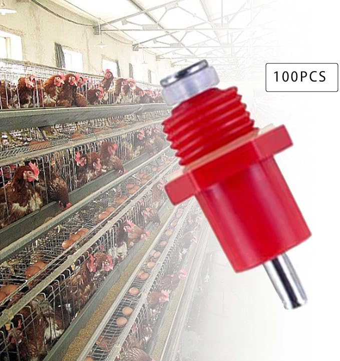 100Pcs Automatic Poultry Drinker Chicken Nipple Drinking Dispenser Screw Style Red Wear Resistant for Farm Poultry Watering System Waterer
