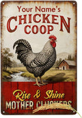 Personalized Chicken Coop Sign Custom Name Rise And Shine Vintage Rooster Metal Tin Wall Art Rustic Farmhouse Decor for Barn Backyard Funny Gift