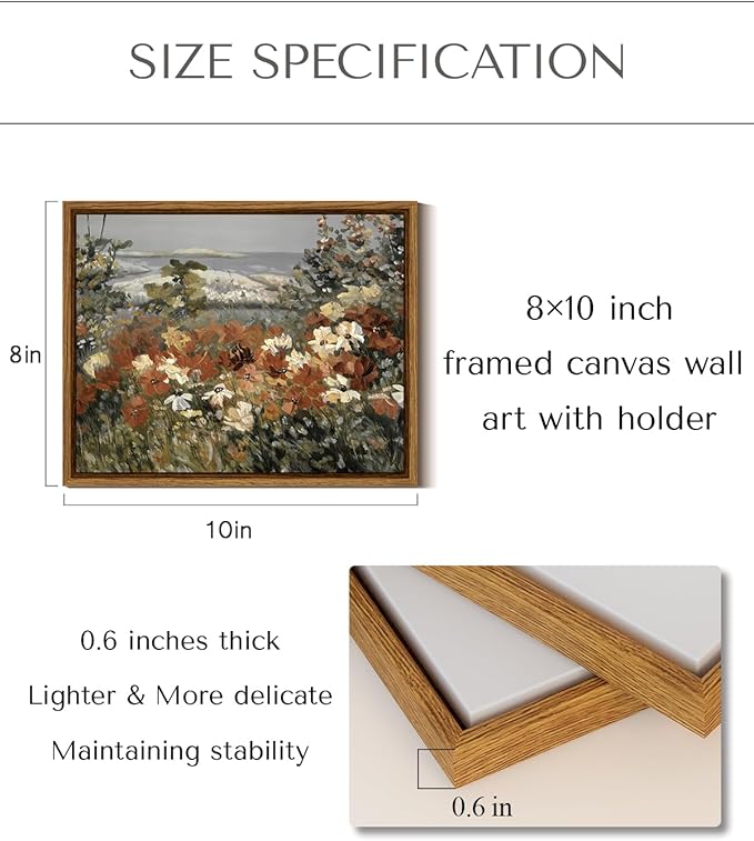 InSimSea Framed Canvas Wall Art Flower Home Decor Framed Vintage Botanical Prints Rustic Farmhouse Wall Decor Mid Century Modern Decor Art Prints Floral Room Decor for Living Room Bedroom 8x10in