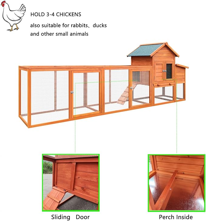 122&Quot;Large Wooden Chicken Coop Wood Large Activity Space for 3-4 Chickens Outdoor Hen House with Nesting Box Seasonal Outdoor Decor