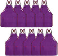 10 Pack Kitchen Aprons, Work Apron, Canvas, Multiple Pockets, Gardening, Painting, BBQ, Artist, Carpenter, Sizes M to XXL, Purple