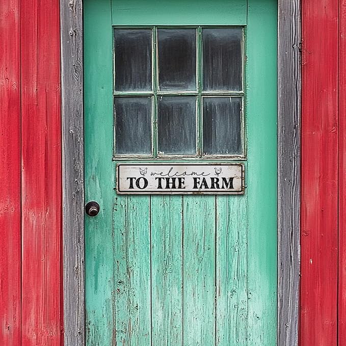 Welcome to the Farm Sign, Rusty Metal Tin Signs 15.8x4 inches, Outdoor Welcome Sign, Vintage Hanging Metal Plaque for Garden Yard Fence Home Decor, Farmhouse Front Door Porch Decoration
