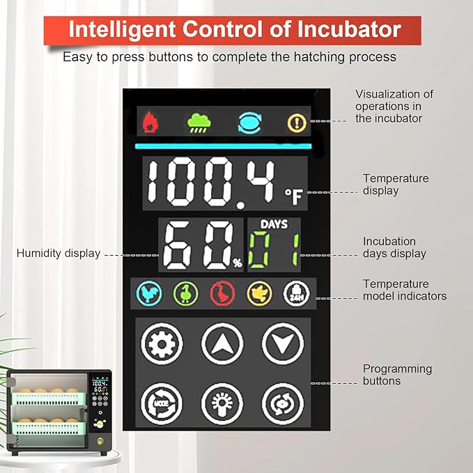 Incubators for Hatching 24 Eggs, Egg Incubator Automatic Egg Turner, Ultrasonic Atomized Humidifier, Chicken Incubator Temperature Control with 5 Automatic Incubation Modes, Auto Day Count