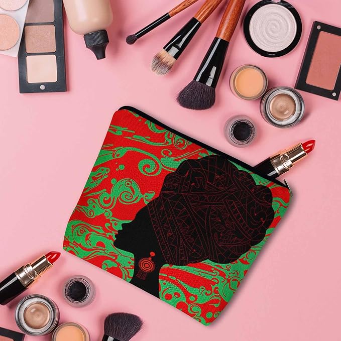 Women Cosmetic Bag African Woman, Sexy African Woman Ethnic Turban Red Cute Makeup Bag For Purse Cosmetic Travel Bag For Toiletries Makeup Storage Bag Flax Skincare Bag Make Up Pouch Bags