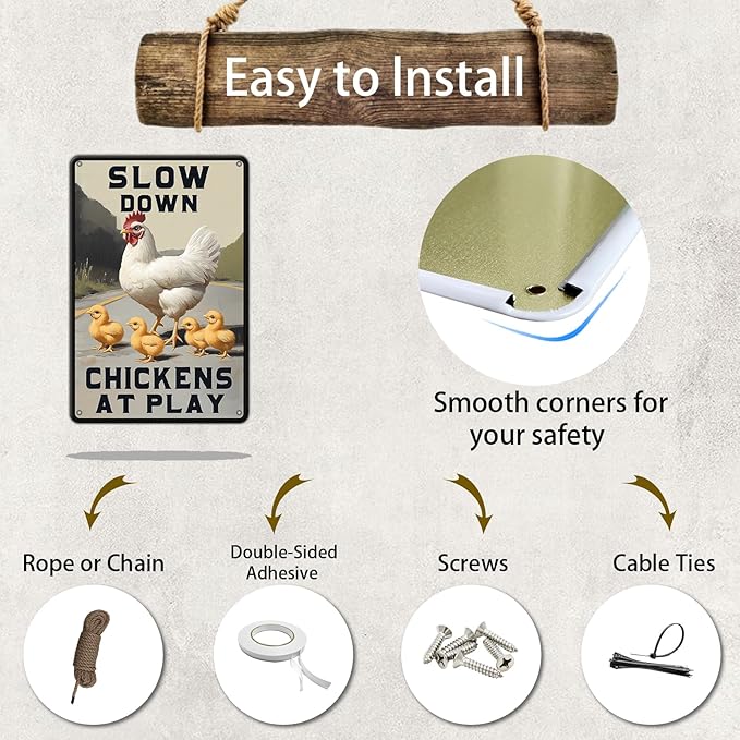Funny Chicken Signs Slow Down Chickens At Play,chicken Crossing Aluminium Sign Metal Chicken Signs Decor Home Ktichen Farm Are Wall 12x8 Inch Chicken Signs For Coop Metal Tin Signs Poster