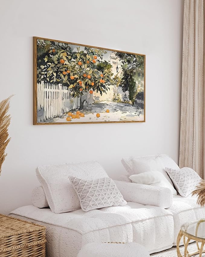 InSimSea Framed Canvas Wall Art Vintage Decor Country Orange Trees Earthy Room Decor Aesthetic Oil Painting Wall Picture Farmhouse Prints Artwork for Kitchen Living Room Bedroom 16x24in