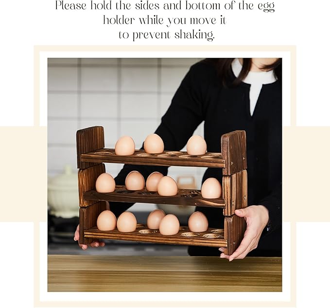 Wenqik Wooden Egg Holder 3 Layer Egg Rack for 36 Eggs Stackable Egg Storage for Countertop Egg Tray Egg Organizer Rustic Kitchen Decoration Uneven Color Wooden Crafts, Need to Assemble