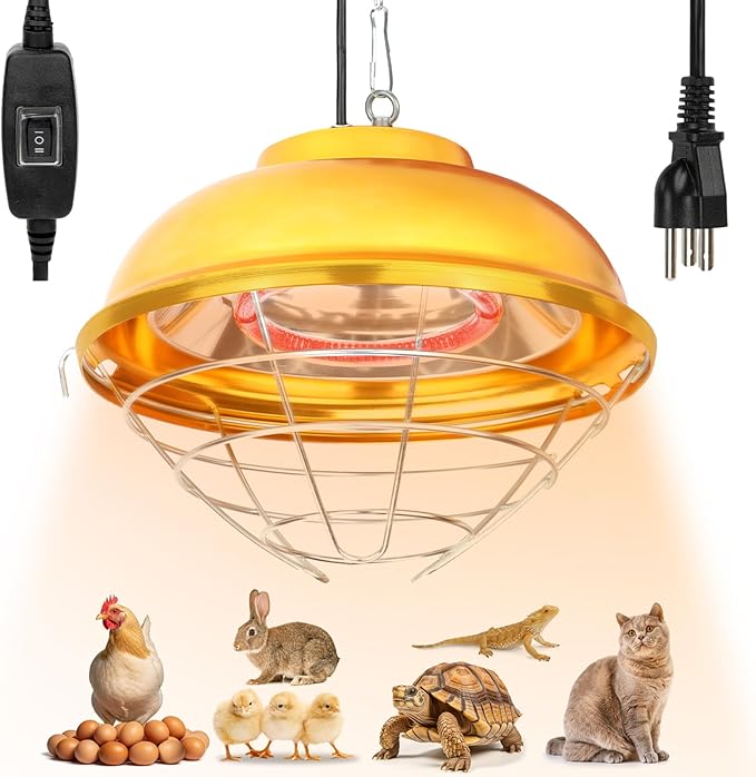 FHTONGE Waterproof Explosionproof Chicken Coop Heater Lamp 150W/300W Adjustable, Aluminum Chick Brooder Heating Light, Hanging Halogen Heated Lamp for Reptile Outdoor Rabbit Dog Cat Whelping Box