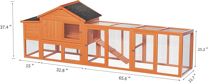 Large Wooden Chicken Coop Outdoor Hen House with Run, Waterproof Roof & Nesting Box, Secure Lock, Removable Tray, Ramp & Perch for 2–4 Chickens or Small Pets (Natural, 113.5")