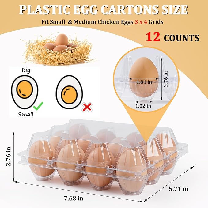 60 Pack Plastic Egg Cartons 12 Count, Clear One Dozen Egg Cartons Cheap Bulk for Chicken Egg, Reusable Egg Carton Egg Container for Home, Chicken Farm, Commercial Business Market Display