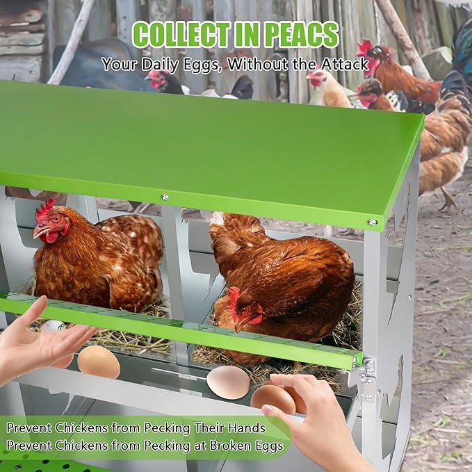 Chicken Nesting Box for Laying Eggs,8 Hole Roll Away Nesting Boxes,Chicken Laying Boxes with Large Vented Holes,Wall-Mountable Chicken Coop Nesting Boxes,Metal Laying Boxes for Hens,Ducks(Green)