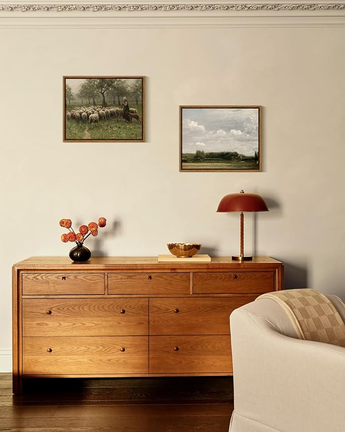 InSimSea Framed Canvas Wall Art, Sheep on the Meadow Oil Painting Prints, Aesthetic Room Decor, Farmhouse & Christian Wall Art, 8x10in