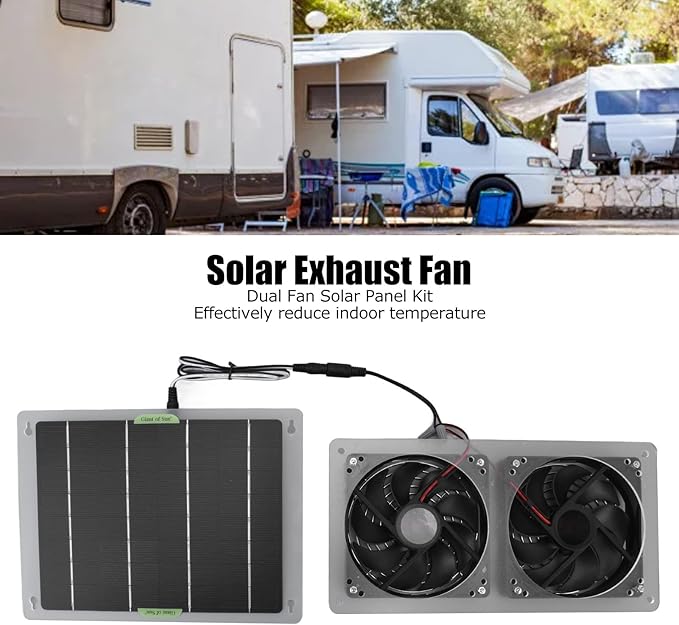 Jiawu Solar Panel Fan Kit, 100W 12V Dual Exhaust Fan, Solar Powered Fan for Small Chicken Coops, Greenhouses, Sheds, Pet Houses