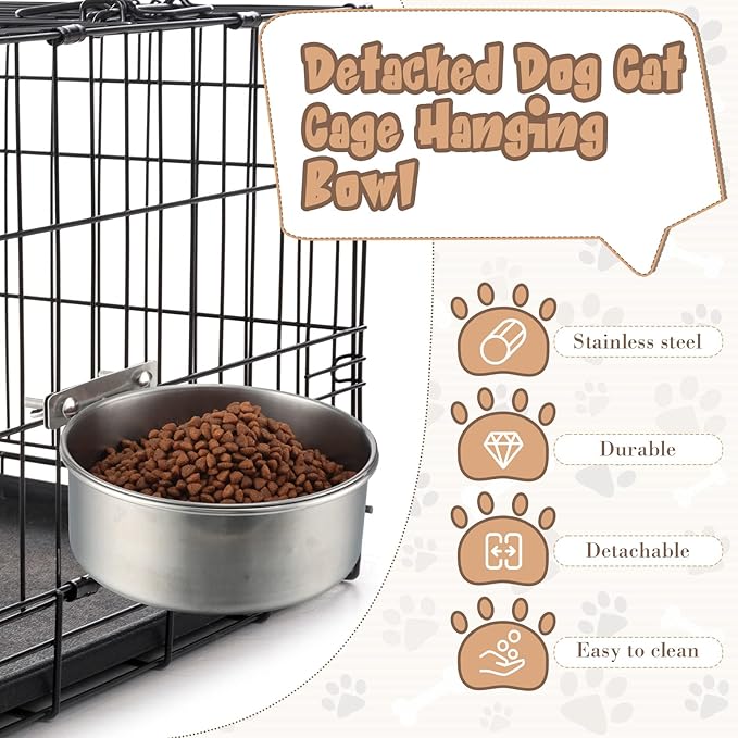 Zopeal 4 Pcs Stainless Steel Dog Bowls for Kennel Hanging 1 Quart Dog Feeder Crate Water Bowl Cage No Spill Puppy Bowls Pet Food Holder for Large and Medium Dogs Guinea Pig Rabbit Chicken Coop Cup
