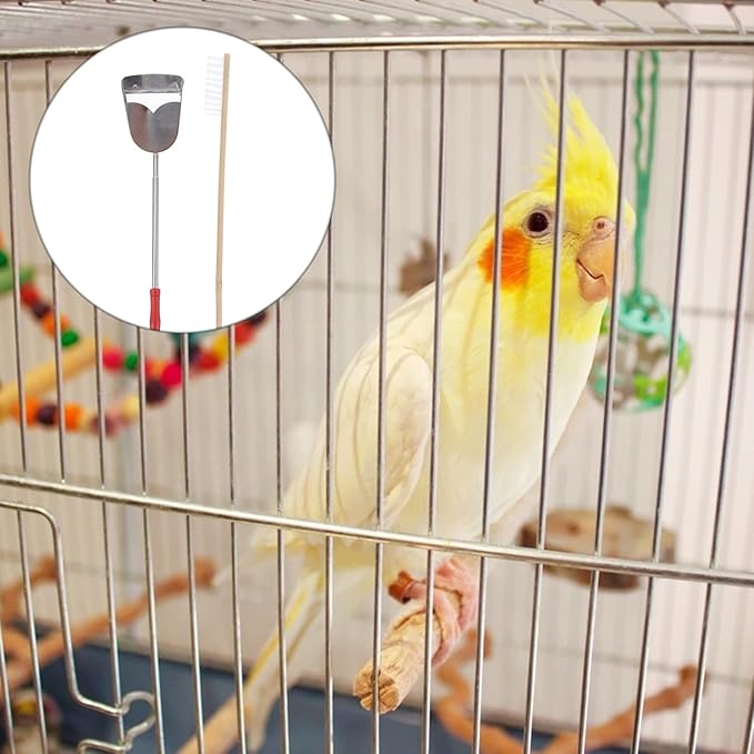 POPETPOP 2pcs Bird Cage Cleaning Tools Set Includes Brush and Shovel for Parrot and Bird Cages Handle Design for Easy Cleaning for Daily Maintenance