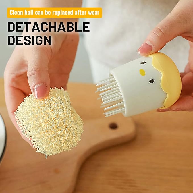 2Pcs Eggshell Chicken Shaped Cleaning Brush with Handle Detachable Fiber Cleaning Ball for Cleaning Kitchen
