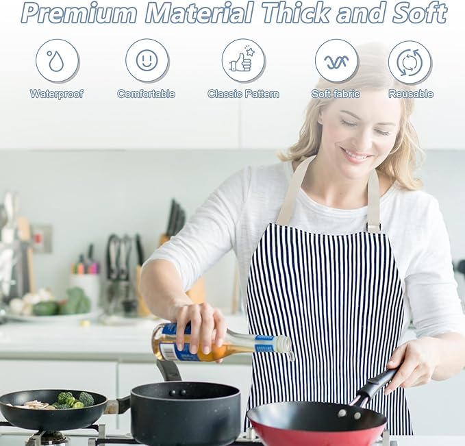 ATROPOS 2 Pieces Aprons for Women with Pockets, Aprons for Men, Womens Kitchen Apron, Cooking Apron Adjustable Bib Chef Apron(Unisex)