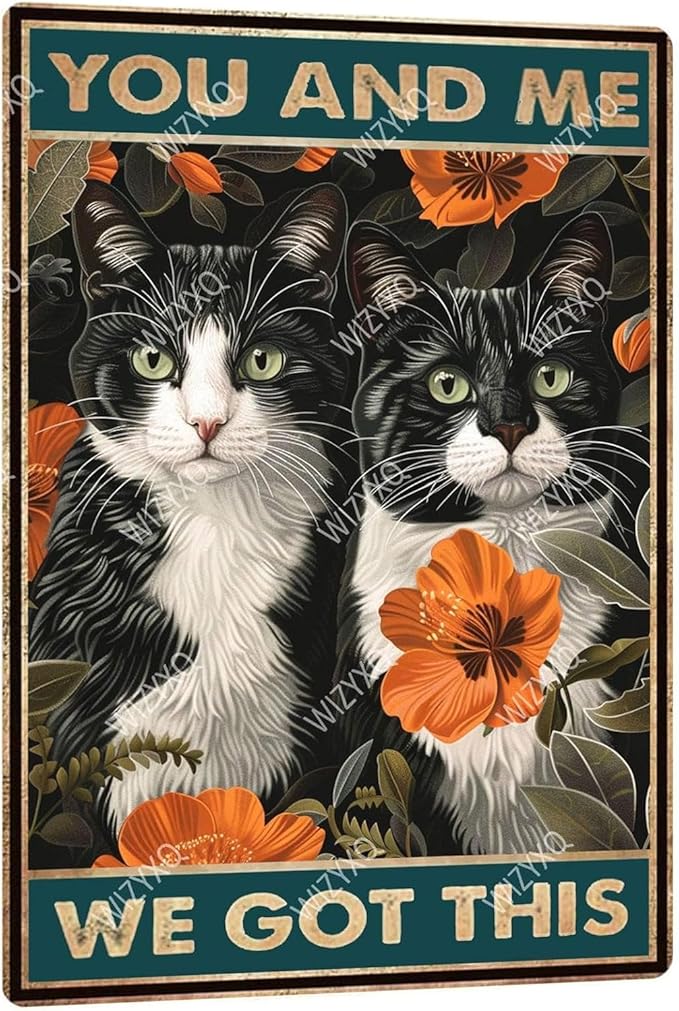 Metal Sign You And Me We Got This Cat Retro Aluminum Sign for Home Office Kitchen Bar Cafe Garden Wall Decor 12x8 Inch